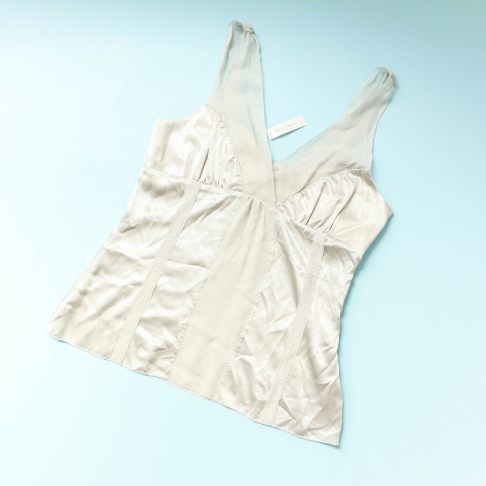 White House Black Market Ivory Silk Corset Camisole Top Women's Size M NWT Y2K